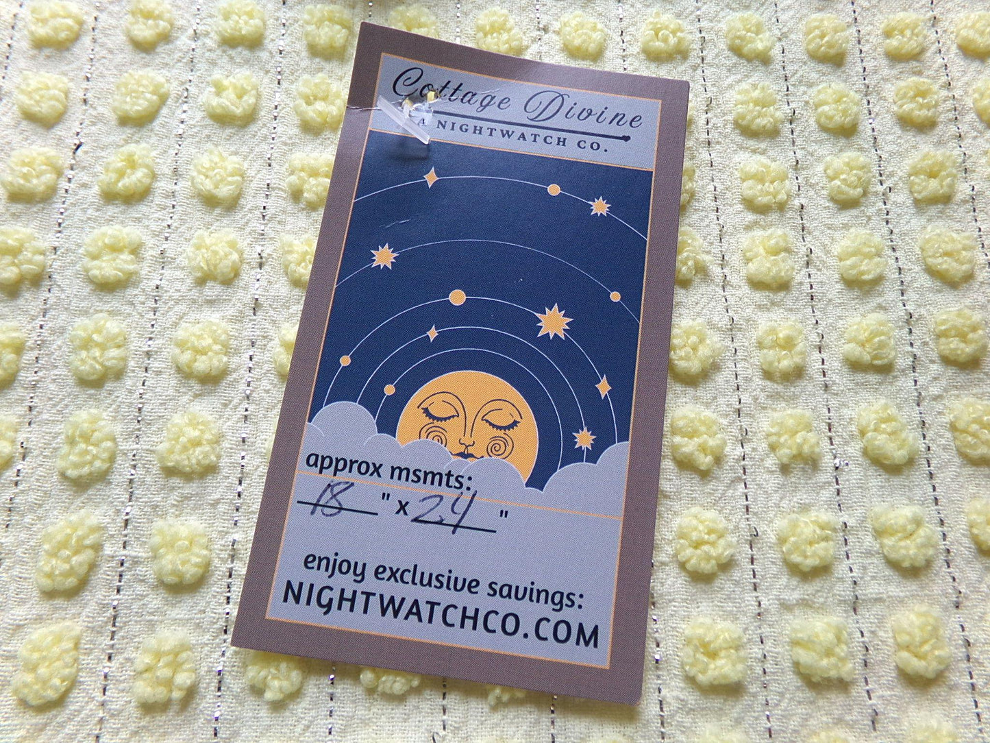 cheery cute yellow pops vintage chenille fabric, nubby dots & silver lurex, 18" x 24" cut piece of sewing material for quilting, crafts