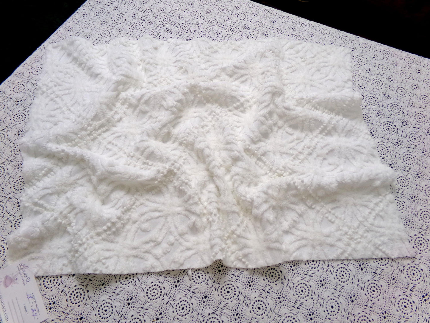 Vintage White Chenille Fabric Piece Pearl Pops 18 x 24" Quilt Craft Sewing Material