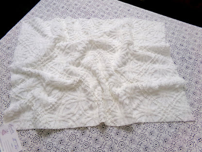 Vintage White Chenille Fabric Piece Pearl Pops 18 x 24" Quilt Craft Sewing Material