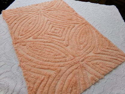 Peach Plush Vintage Chenille Fabric, tufted wedding ring design, sewing craft quilt material, 18" x 25" piece