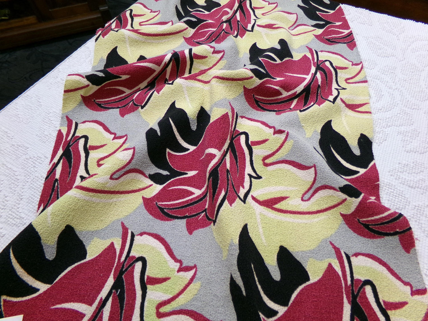 Vintage Barkcloth Fabric Panel MONSTERA Tropical Leaf Mid Century Modern 19" x 29"