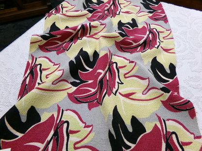Vintage Barkcloth Fabric Panel MONSTERA Tropical Leaf Mid Century Modern 19" x 29"