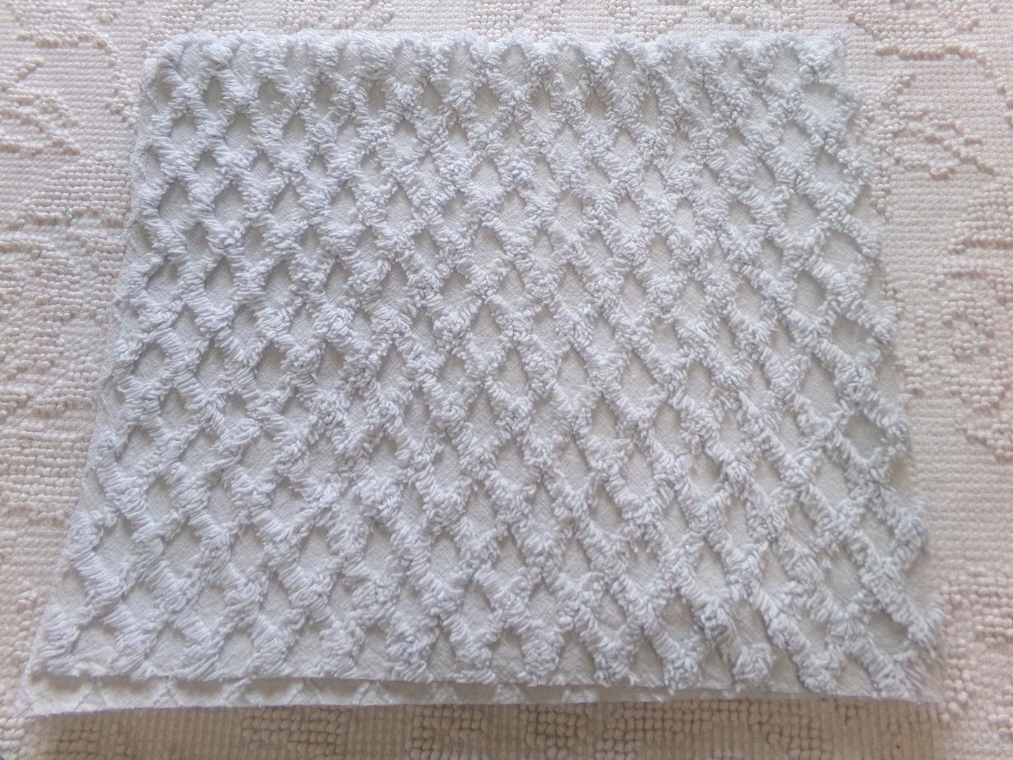 Vintage Cool Blue Chenille Fabric, diamond lattice pattern, sewing craft quilt material, 19" x 24" piece