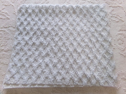 Vintage Cool Blue Chenille Fabric, diamond lattice pattern, sewing craft quilt material, 19" x 24" piece