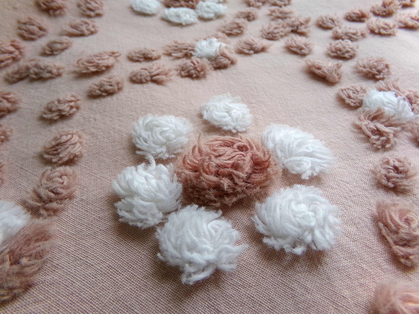 Boho Clamshell Daisy Vintage Chenille Fabric, 23" x 20" cut piece, 100% Cotton Handmade Hippie Daisies Design