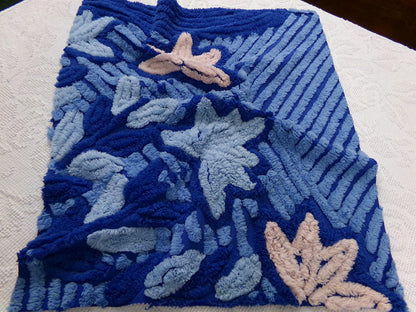 Midnight Blue Vintage Chenille Fabric, dramatic floral sewing craft quilt material, 18" x 22" piece