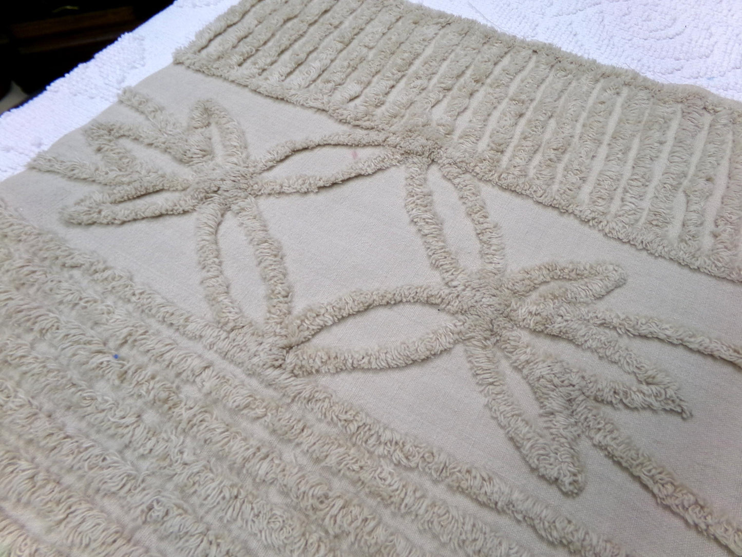 Mocha Sands Vintage Chenille Fabric, Simple Star Floral Sewing & Quilt Material 26" x 20" Piece