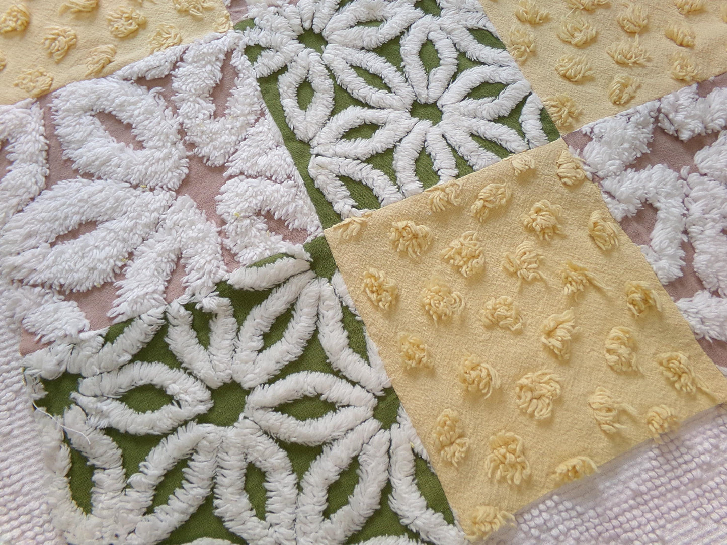 Vintage Patchwork Chenille Fabric Craft Panel - Hippie Boho Style 16" square ideal for Pillows, Quilting, Wall Hangings