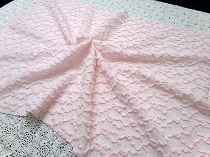 Pink Links Vintage Chenille Bedspread Fabric 18x24" Pc Textured Quilting Material