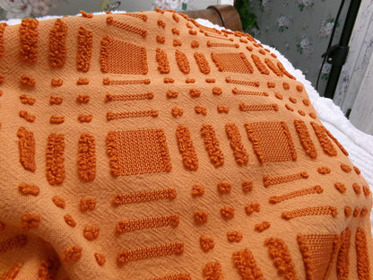 Pumpkin Spice Vintage Chenille Fabric 18x24" Piece Geometric Textured Material