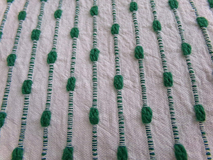vtg preppy fabric chenille raindrop dots green & white 20x25" piece