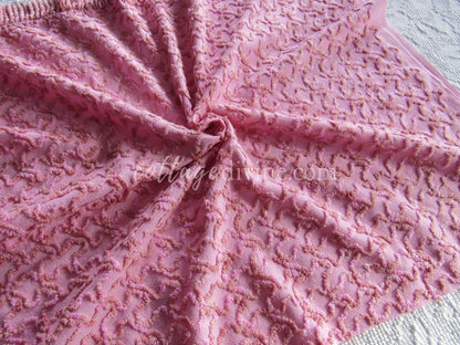pink marbleized squiggle vintage chenille fabric, great unique texture, 25" x 20" piece of sewing material for quilting & crafts