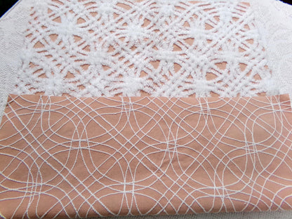 Cozy Peach & White Vintage Chenille Bedspread Fabric, Plush Geometric Quilt Material 18" x 24"