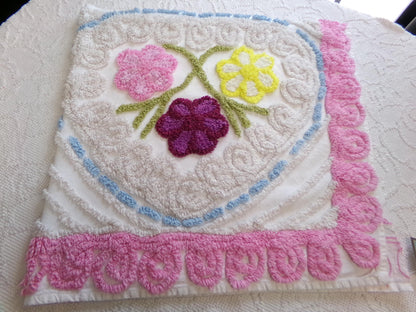 Cottage Floral Vintage Chenille Bedspread Fabric, Frosted Cake Design 18" x 35" piece sewing material