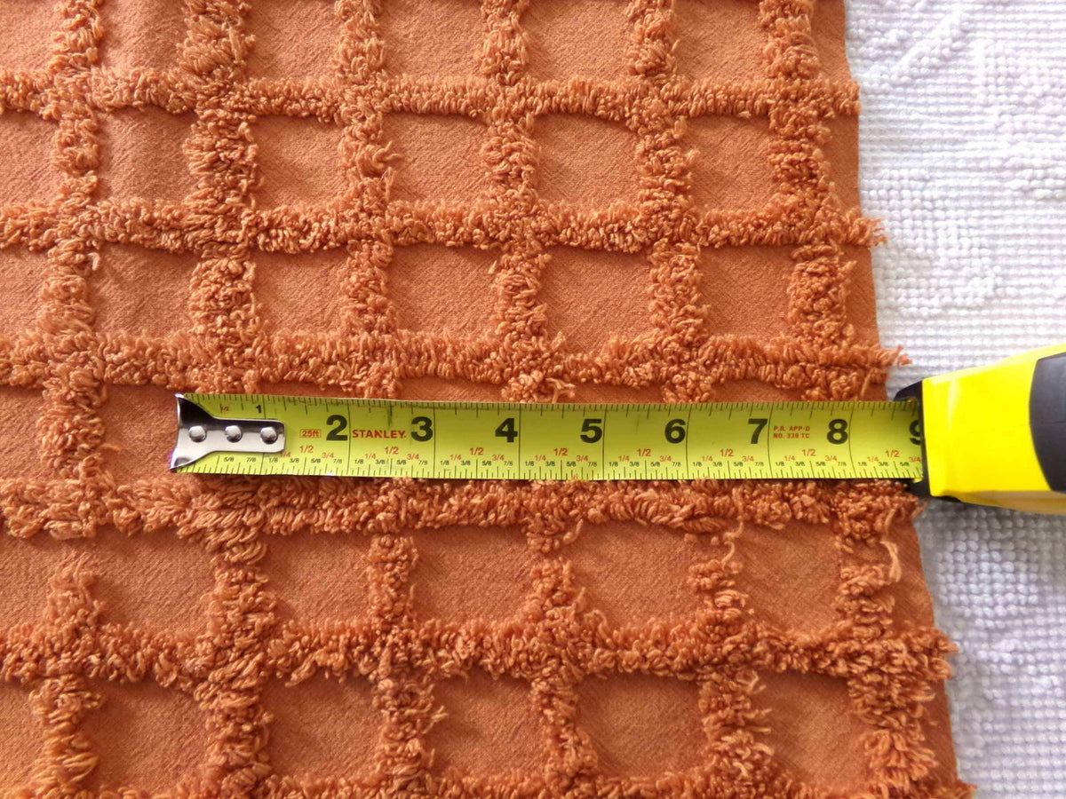 nutmeg pumpkin spice chenille fabric, 20" x 26" boho vintage style tufted squares