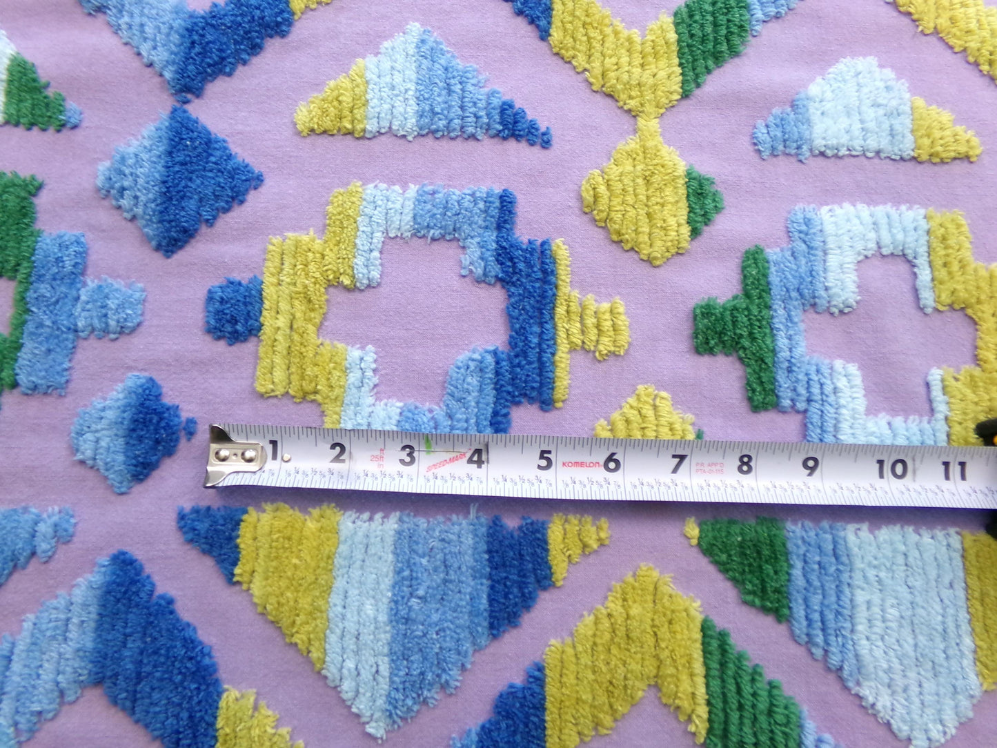 boho Southwestern vintage chenille fabric, optic Aztec design, 21" x 24" piece of hippie cotton sewing material for pillows, quilts
