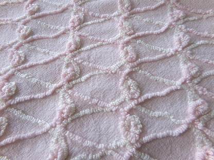 Webbed Eternity Knots Vintage Chenille Fabric Pastel Pink, Iridescent Vanilla Cream 18x25"