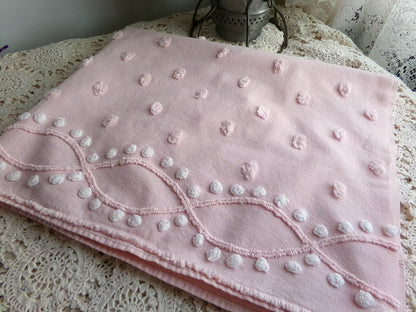 petal pink feminine chenille fabric, vintage sewing material with wideset pops & infinity link accents, lightweight 20" x 27" inch piece