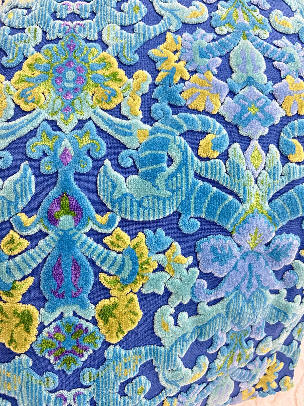 Electric Blue Vintage Cut Velvet Fabric, Mystic Bates Tapestry Chenille, 12x20"