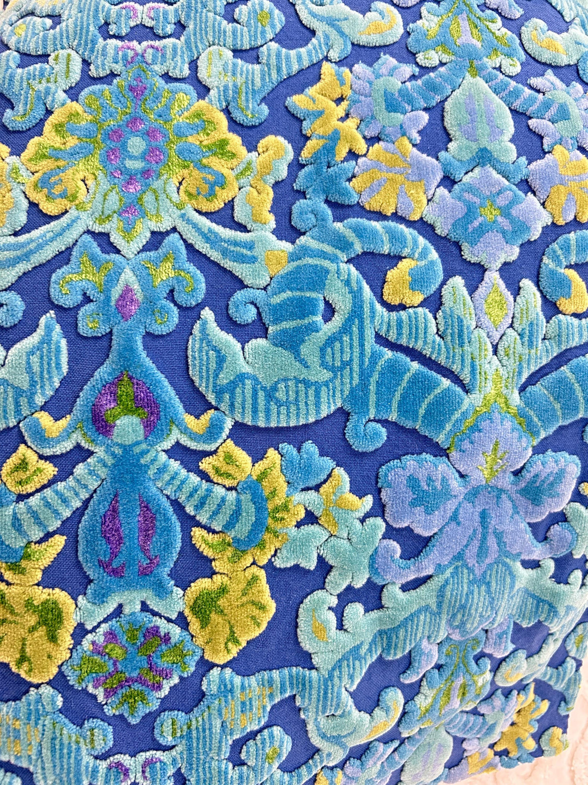 Moody Vintage Cut Velvet Fabric, Electric Blue Bates Tapestry Chenille, 10.5x18"