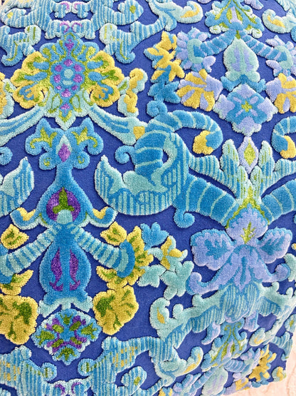 Moody Vintage Cut Velvet Fabric, Electric Blue Bates Tapestry Chenille, 10.5x18"