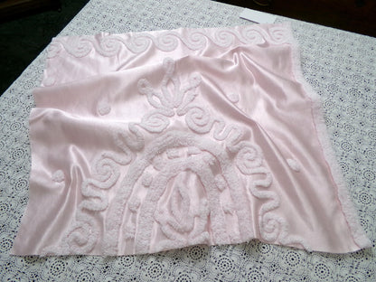 Romantic Pink Vintage Satin Chenille Fabric, Shabby Sewing Material 22" x 23" Piece