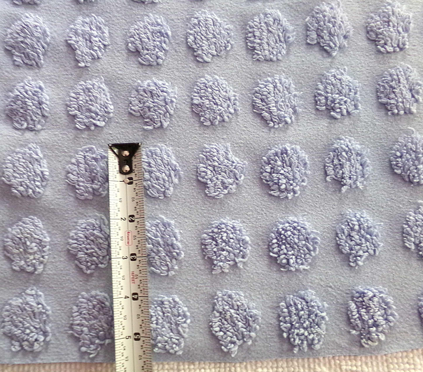 big blue coin pops chenille fabric, vintage style dots on serene blue cotton, 18" x 24" piece of sewing material for crafts & quilting