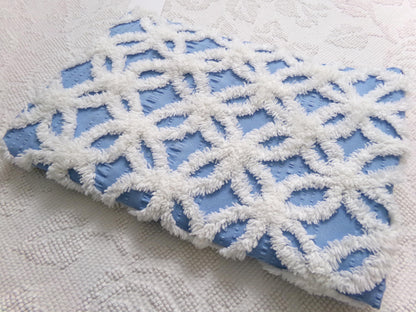 Vintage Blue & White Chenille Fabric, Snowflakes in the Sky, Quilt Material 18" x 24" Piece