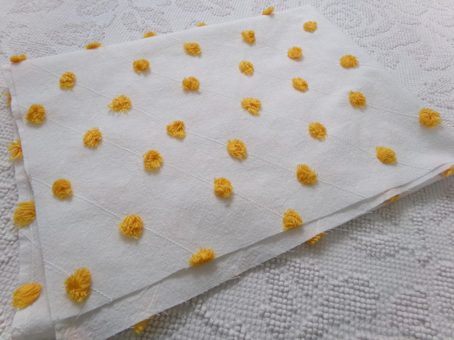 Little Golden Dots Vintage Chenille Fabric, tufted pops lightweight sewing craft quilt material, 18" x 24" piece