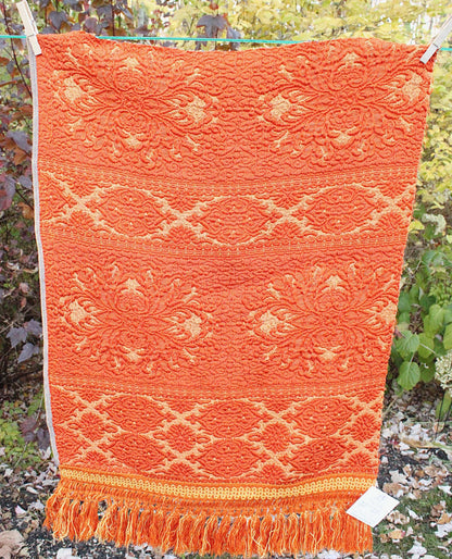 Luxurious Vintage Tapestry Fabric, Shimmer Gold & Orange Woven Damask Sewing Material, 20" x 25"