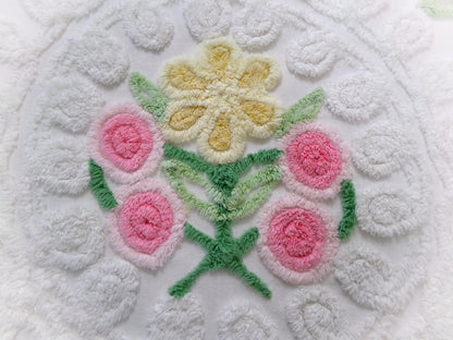 Dreamy White Floral Vintage Chenille Bedspread Fabric Sewing & Quilt Material 18" x 35"