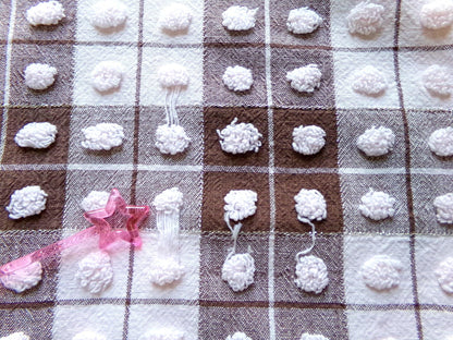 vintage chenille fabric: 18" x 24" cut piece of brown & white popcorn cotton material for quilting, sewing cute teddy bears