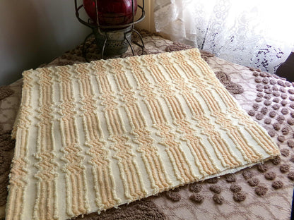cosmic vintage chenille fabric in fantastic yellow lightning strike pattern, 16" x 27" cut fabric piece w/ needletuft zig zag zaps