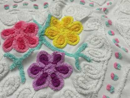 Sweetie Heart Vintage Chenille Bedspread Fabric Seafoam Curlicues 20x26" Textile