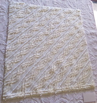 elegant infinity tuft vintage chenille fabric with little pearl pops in warm buttercream, 20" x 22" inch piece of sewing material