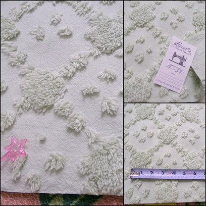 fluffy green vintage style chenille fabric, versatile sewing & quilt material, 19" x 24" piece