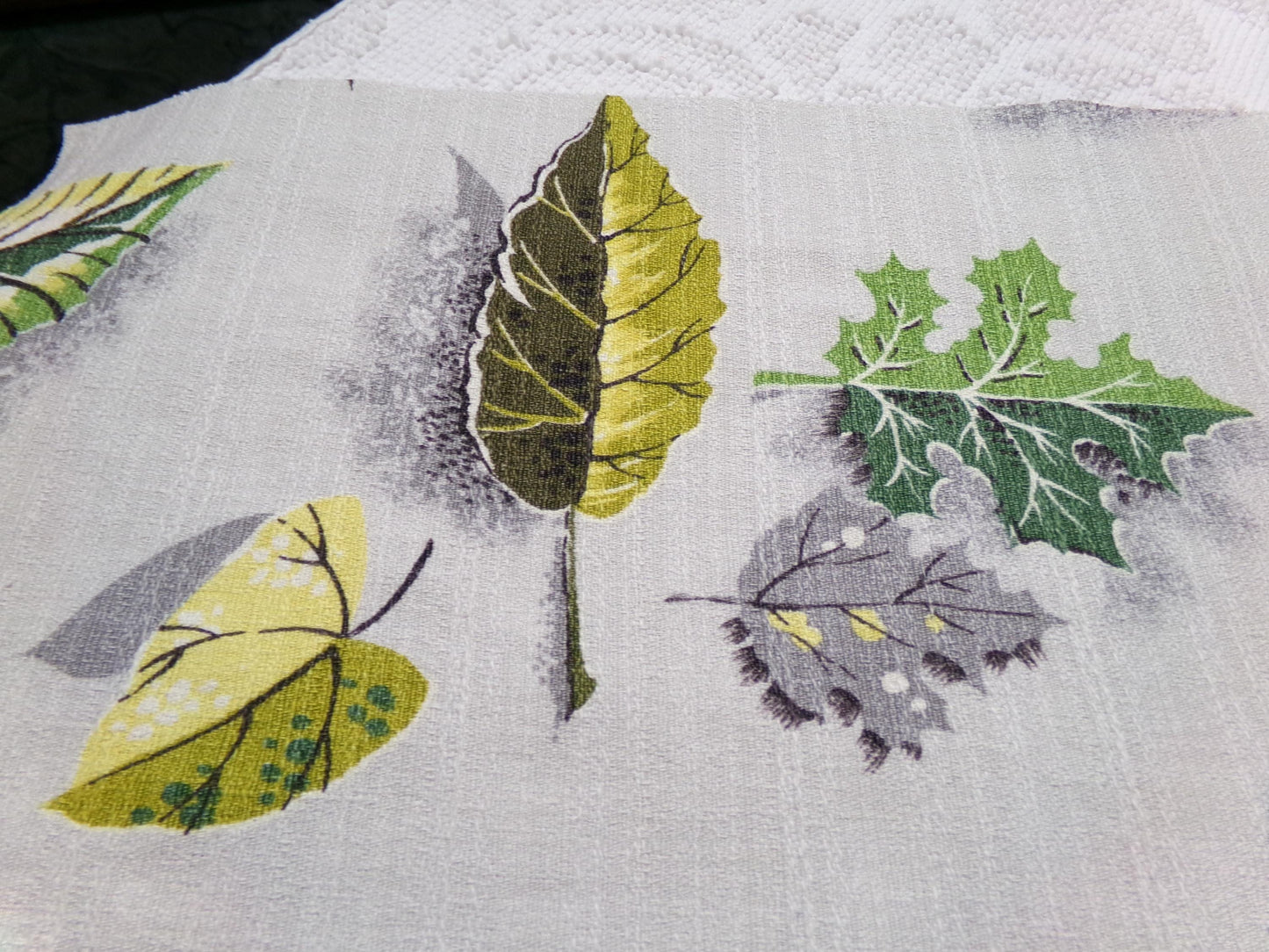 Butterfly Botanical Vintage Barkcloth Fabric Dimensional Natural Leaf Pattern 21" x 24"