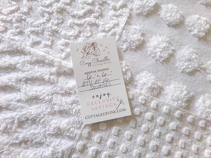 Silent Snowfall Vintage Chenille Fabric Squares, Set of 16 White 6" Cotton Chenille Quilt Blocks for crafting, sewing