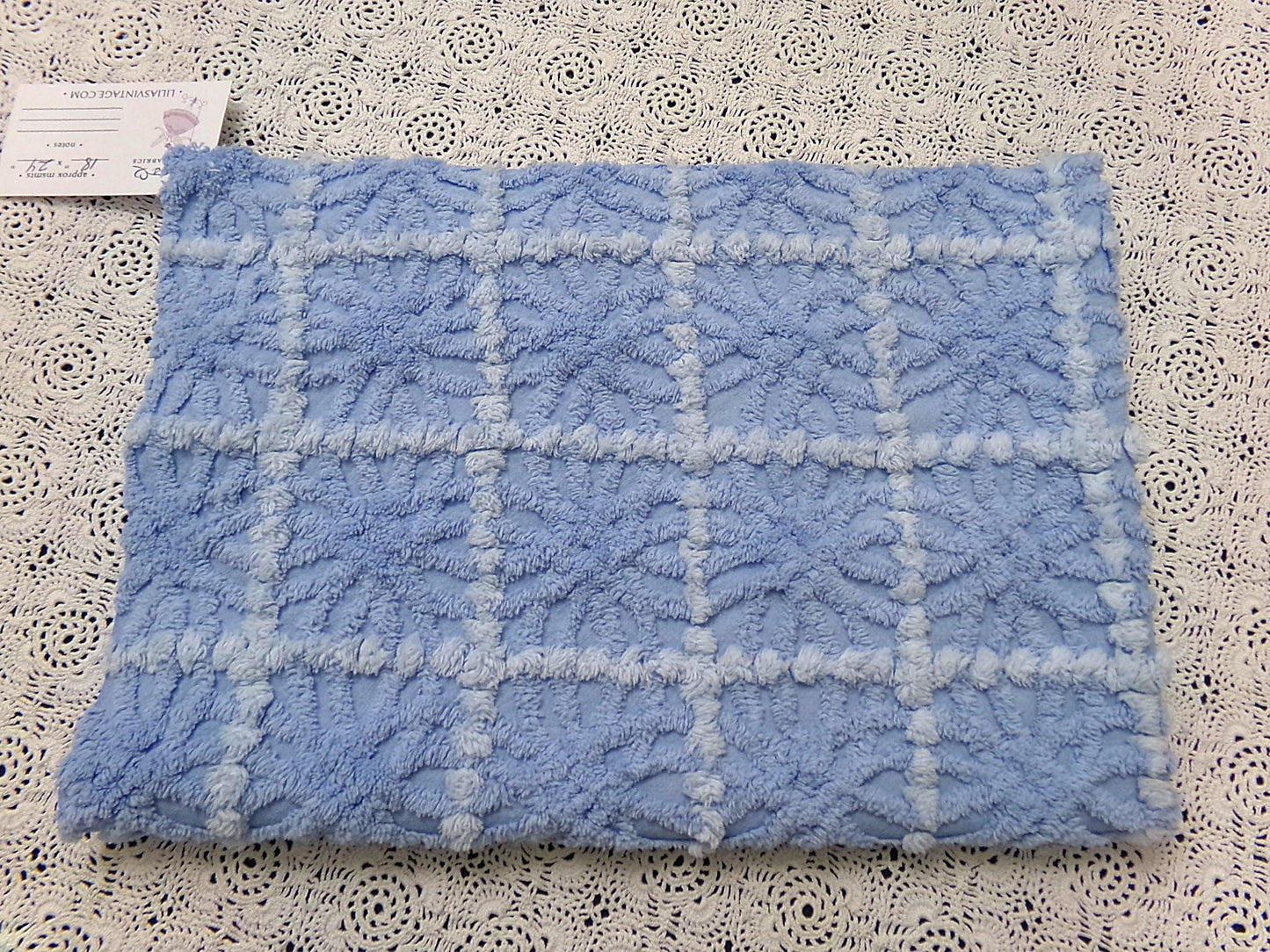 Celestial Blue Vintage Chenille Fabric, Star Tufts, 18x24" Piece