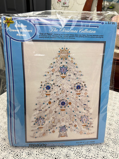 TREE of PEACE Vintage Crewel Embroidery Kit Paragon 6730 Christmas Wall Art June McClean