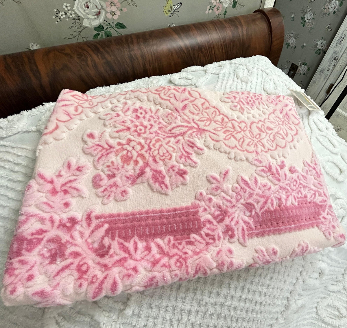 Luxury Pink Vintage Cut Velvet Fabric, Bates Tapestry Chenille, 16x24" Piece