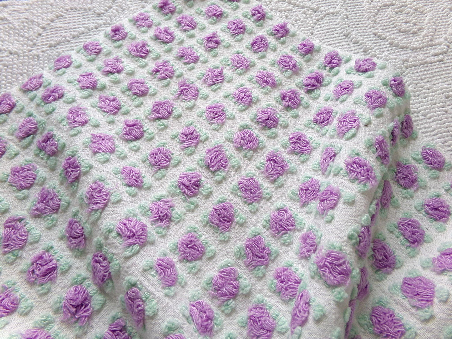 rosebud vintage chenille fabric: Morgan Jones amethyst purple roses 18" x 25" cut piece