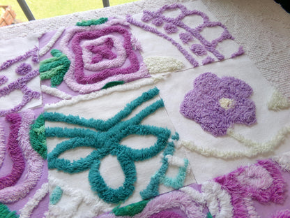 vintage chenille fabric squares: set of 16 lavender & lilacs, teal white cotton 6" quilt blocks