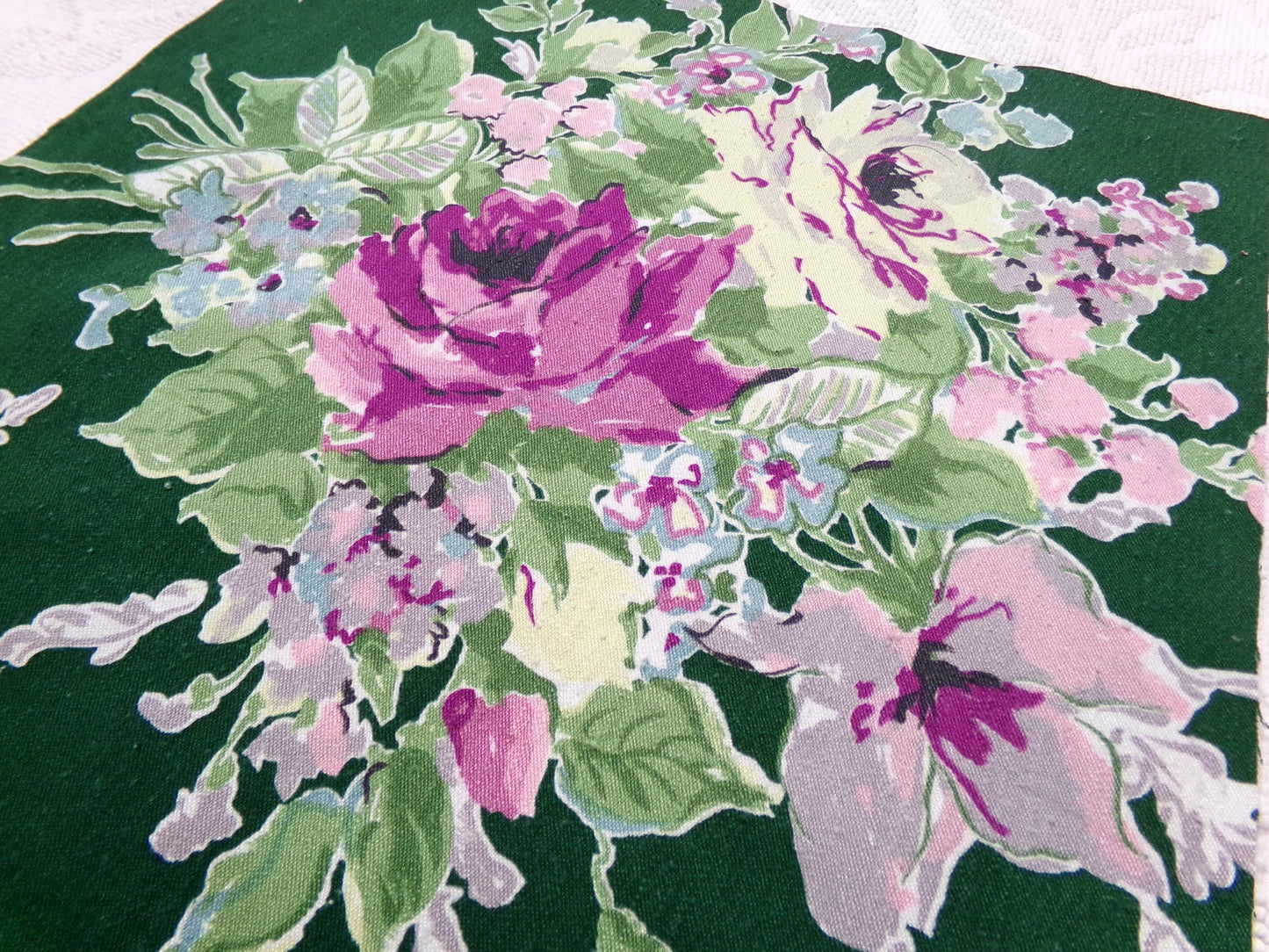 Vintage Waverly Rose Caprice Fabric Green Floral Barkcloth Style 17x18"