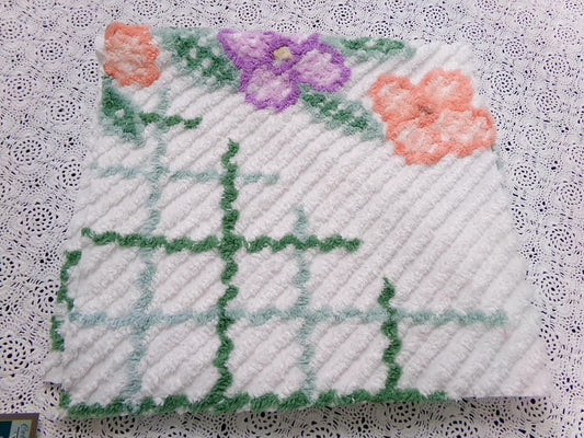 Avant Garde Floral Vintage Chenille Fabric, Geometric 23x26" Piece