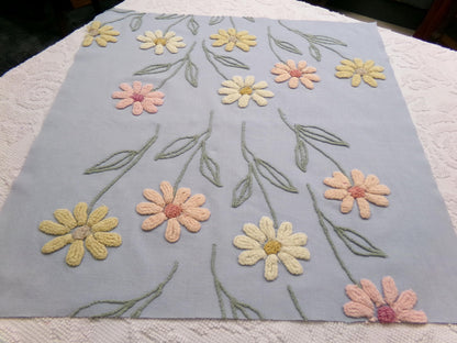 Cascading Daisy Vintage Chenille Fabric, Blue Floral Sewing & Quilt Material 23" x 24" Piece