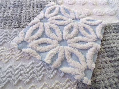 winter storm chenille fabric squares, 16 vintage 6" x 6" quilt blocks in cool blue & modern grey geometric for sewing, crafts, fiber arts