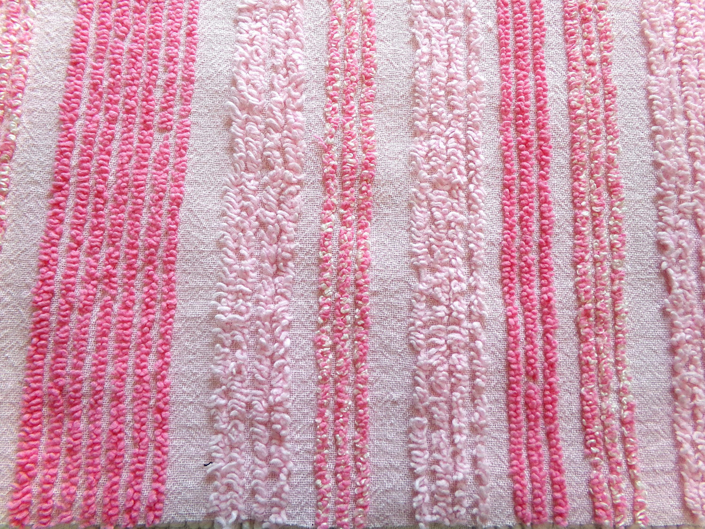 multisize pink striped vintage chenille fabric, ultra lightweight 18" x 24" piece of sewing material w/ variegated stripe lines