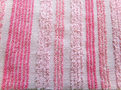 multisize pink striped vintage chenille fabric, ultra lightweight 18" x 24" piece of sewing material w/ variegated stripe lines