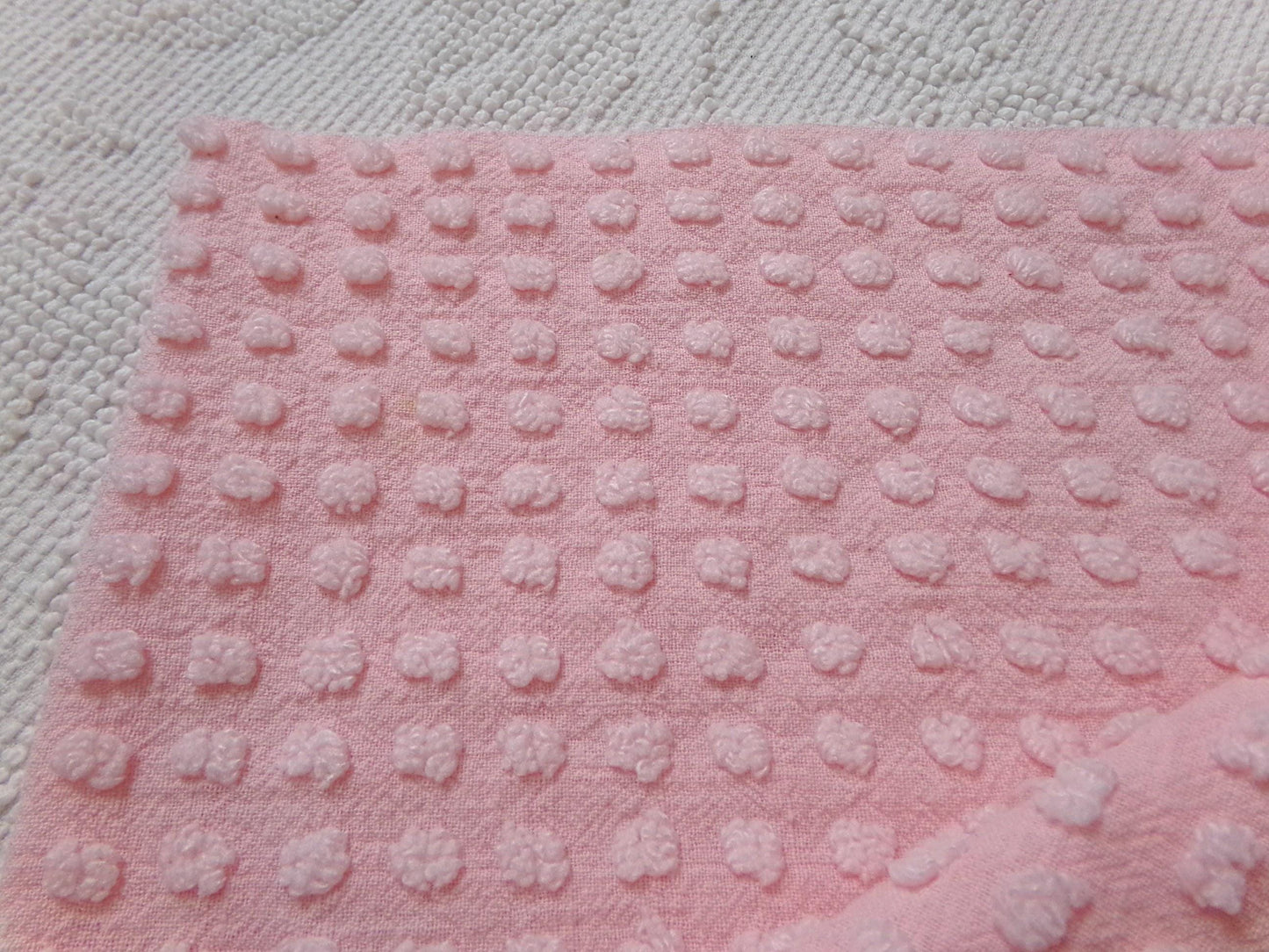Pink Pops Vintage Chenille Bedspread Fabric Piece Popcorn Dots, 18" x 24"